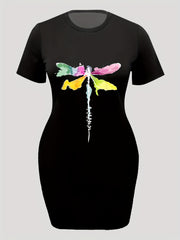 Dragonfly Print Short Sleeve Tee Dress