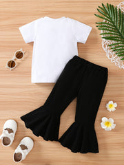 Girls Leopard Print Tee & Solid Flared Pants Set
