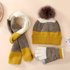 Boys Winter Warm Set Plus Velvet Knitted Hat Scarf Gloves