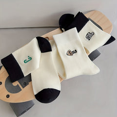 5 Pairs Cartoon Bear Embroidered Socks Women's Stockings