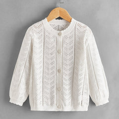 Girls Hollow Out Long Sleeve Knit Cardigan Sweater