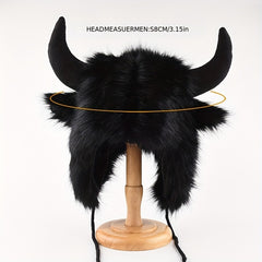Halloween Ox Horn Plush Hat Winter Warm Ear Protection Windproof Hat