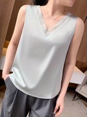 Mesh Contrast V Neck Tank Top for Summer