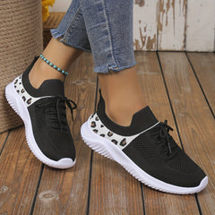 Leopard Lace-up Sneakers Mesh Sport Running Shoes