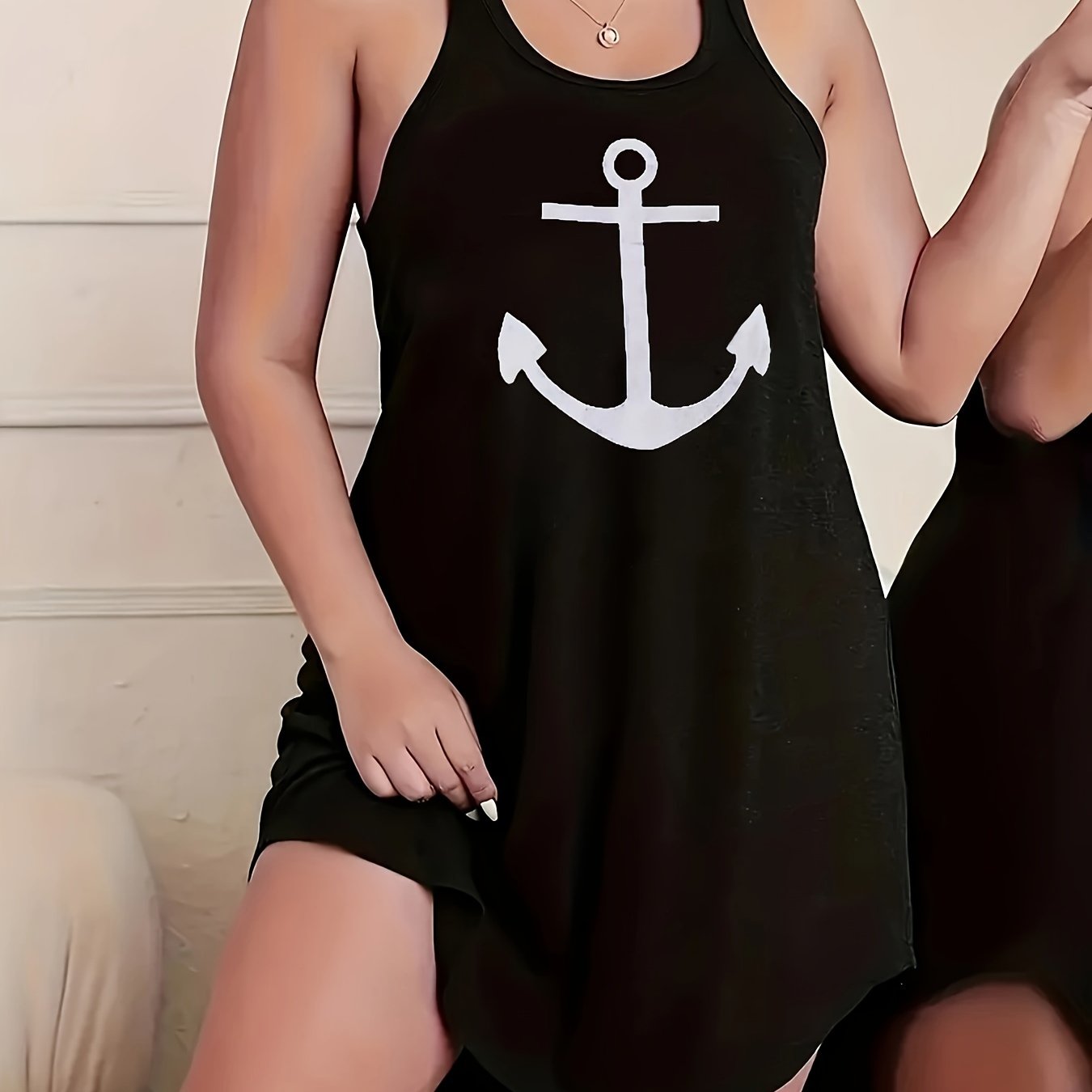 Anchor Print Racer Back Tank Sleep Dress