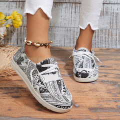Women's Letter Print Canvas Shoes Casual Lace Up Outdoor Sneakers