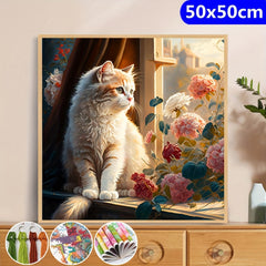 Cat Flowers On Windowsill Embroidery Kit 11CT
