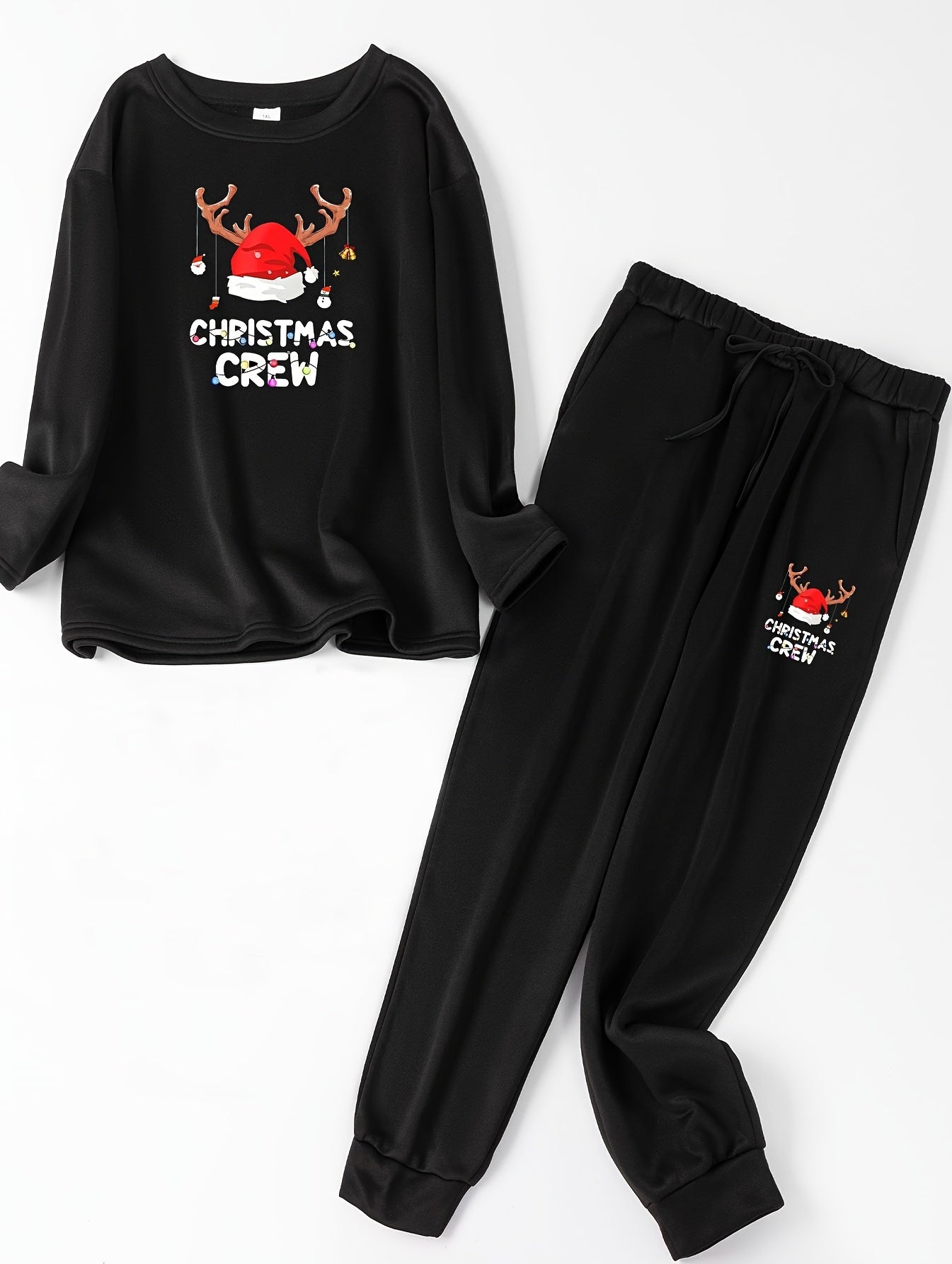 Christmas Lounge Set Women's Elk Fleece Top & Joggers Pajamas