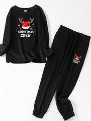 Christmas Lounge Set Women's Elk Fleece Top & Joggers Pajamas
