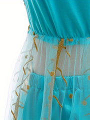 Jasmine Dress Kid Girls Princess Costume Fun Halloween Party Fancy Flower Fairy
