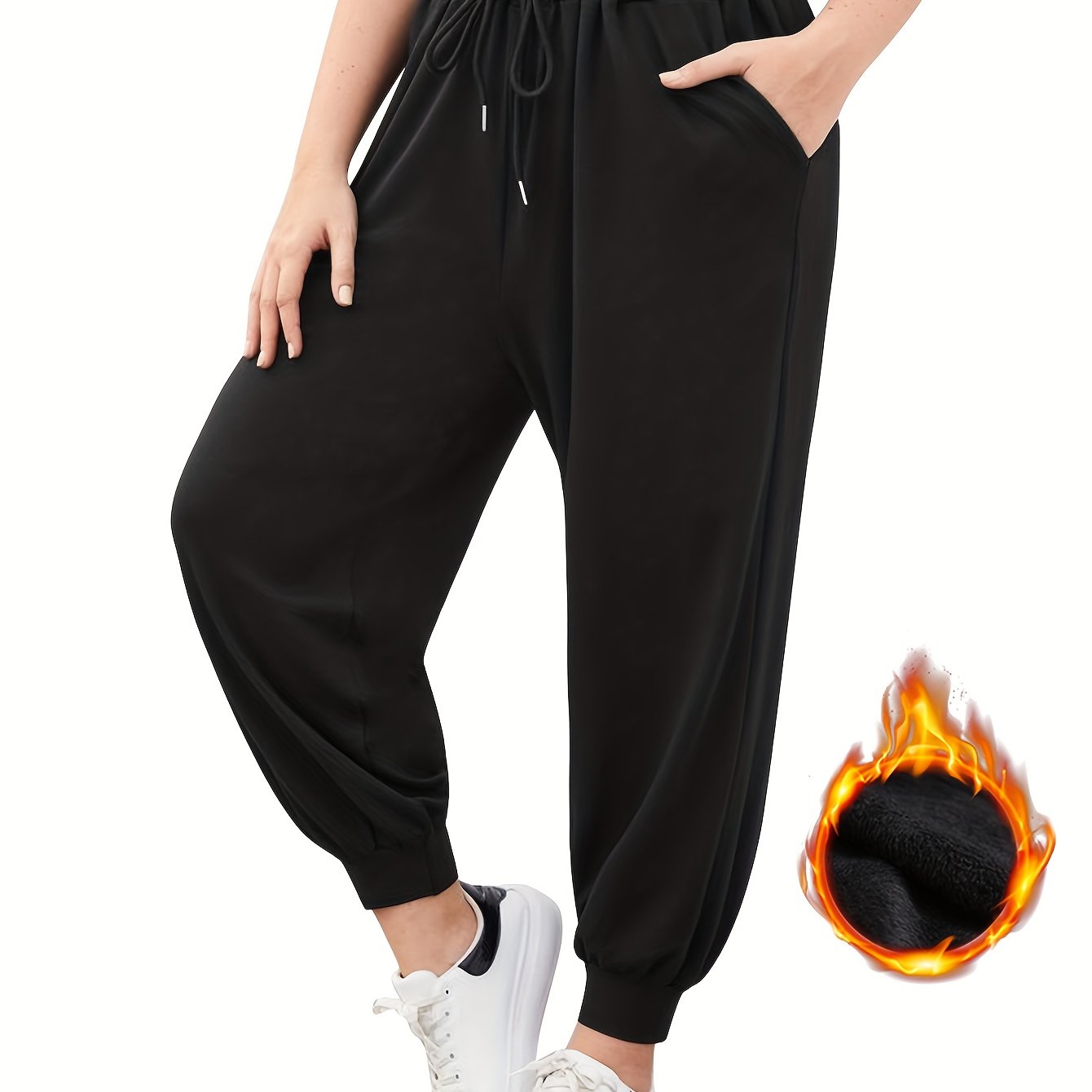 Fleece Lined High Waist Joggers with Pockets