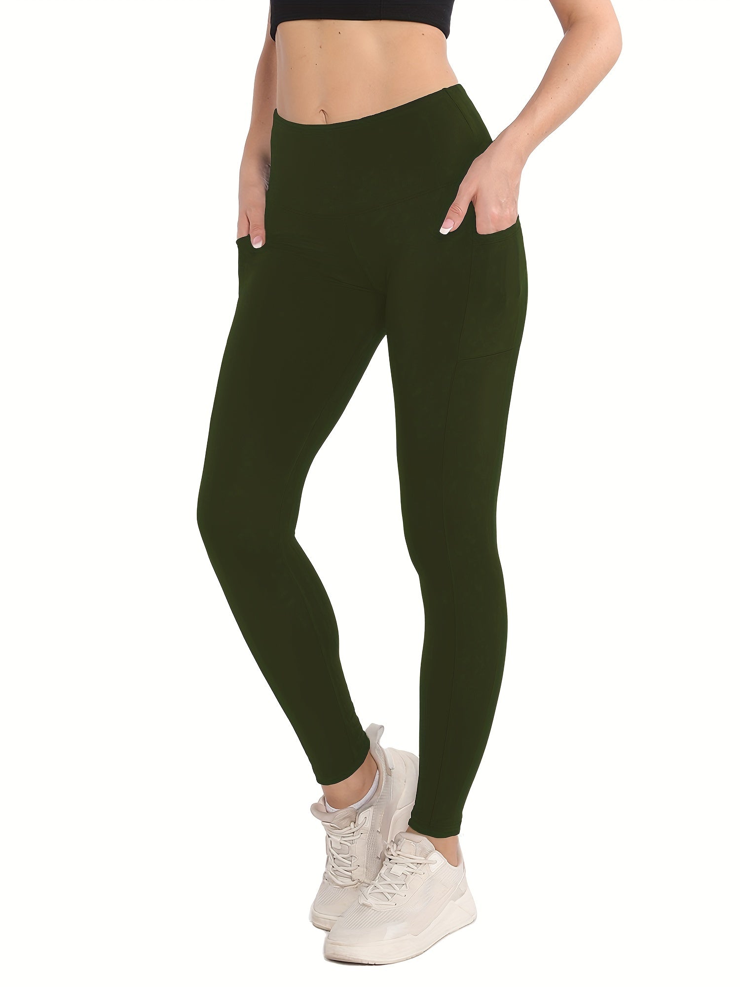 High Waist Cropped Yoga Pants Side Pockets Slim Fit Stretchy Yoga Leggings