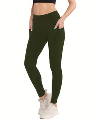 High Waist Cropped Yoga Pants Side Pockets Slim Fit Stretchy Yoga Leggings