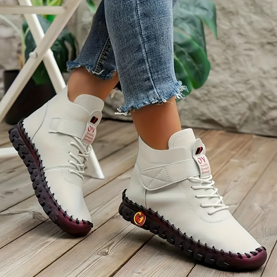 Women's Faux Leather Non slip Walking Shoes Comfortable Solid Medium Tube Hiking