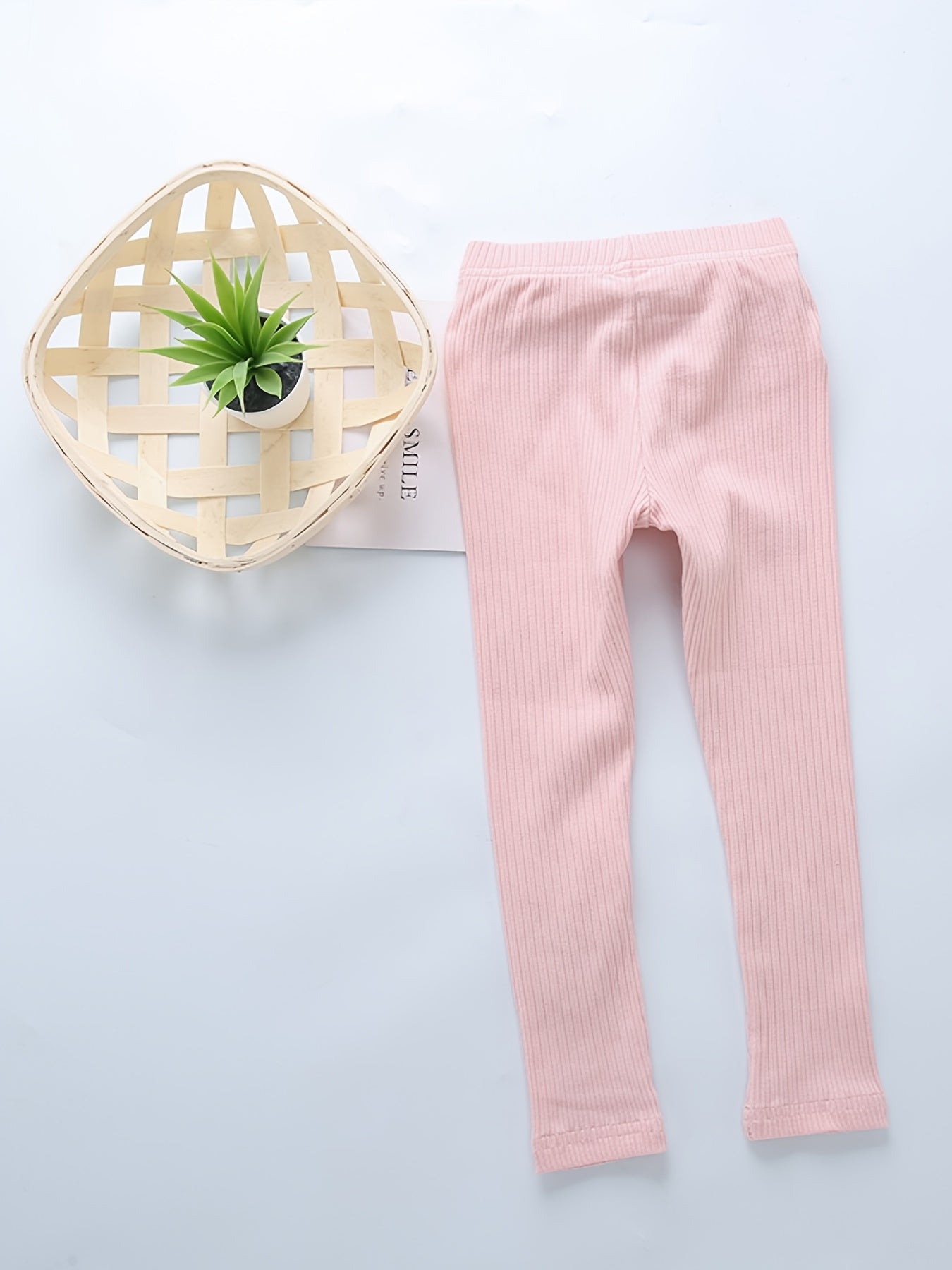 Girls Ribbed Leggings with Cartoon Decoration for Autumn/Spring