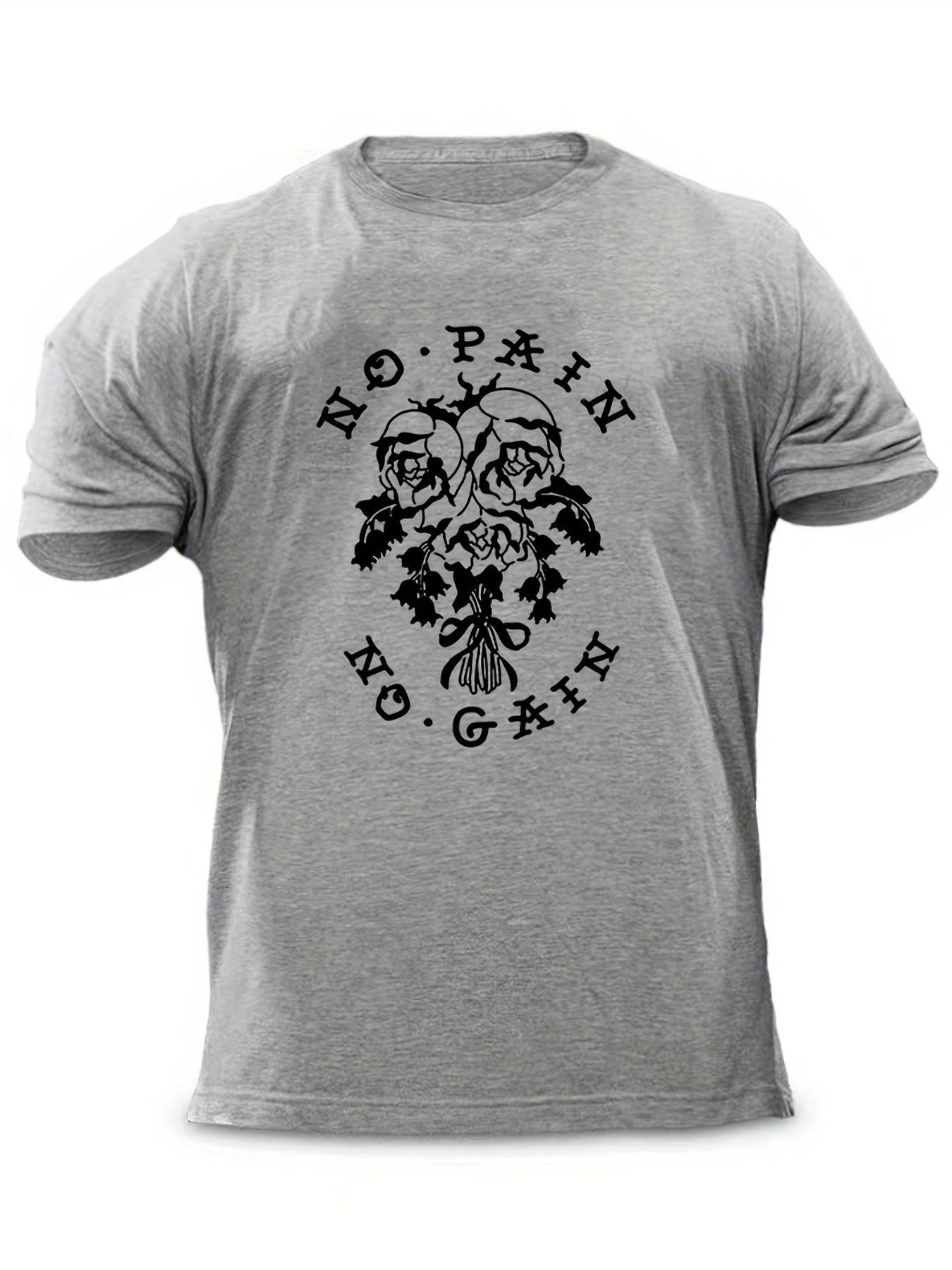 No Pain No Gain Men's Rose Graphic T shirt Crew Neck Tee