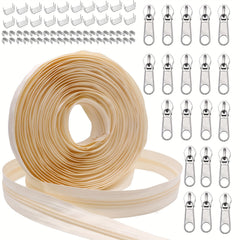 5 Rolls 10 Yards Nylon Coil Zipper By the Yard Continuous Zipper Sliders