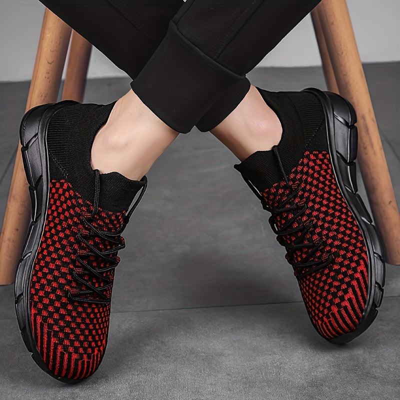Men's Weave Knit Lace Up Casual Shoes Breathable Lightweight Non Slip Sneaker