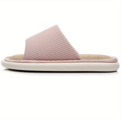 Women's Open Toe Linen Slippers Soft Sole Slip On Shoes