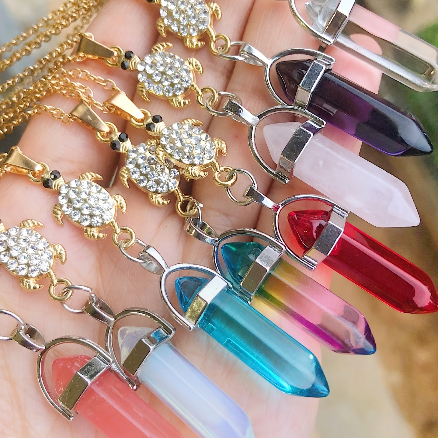 Healing Crystal Stone Turtle Pendant Necklace - Birthday Gift