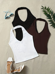 Solid Halter Top 3 Pack Sexy Sleeveless Summer Top