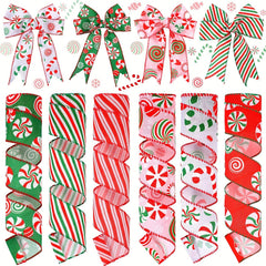 4 57m Christmas Wired Ribbon Candy Cane Burlap Red Green Xmas Crafts