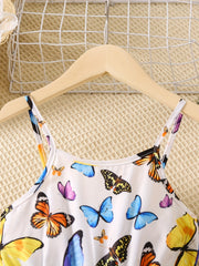 Toddler Girls Butterfly Graphic Belted Cami Rompers Wide Leg Jumpsuits