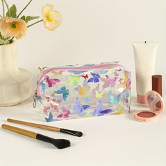 Colorful Butterfly Square Makeup Bag PVC Waterproof Zipper Roomy Makeup Pouch