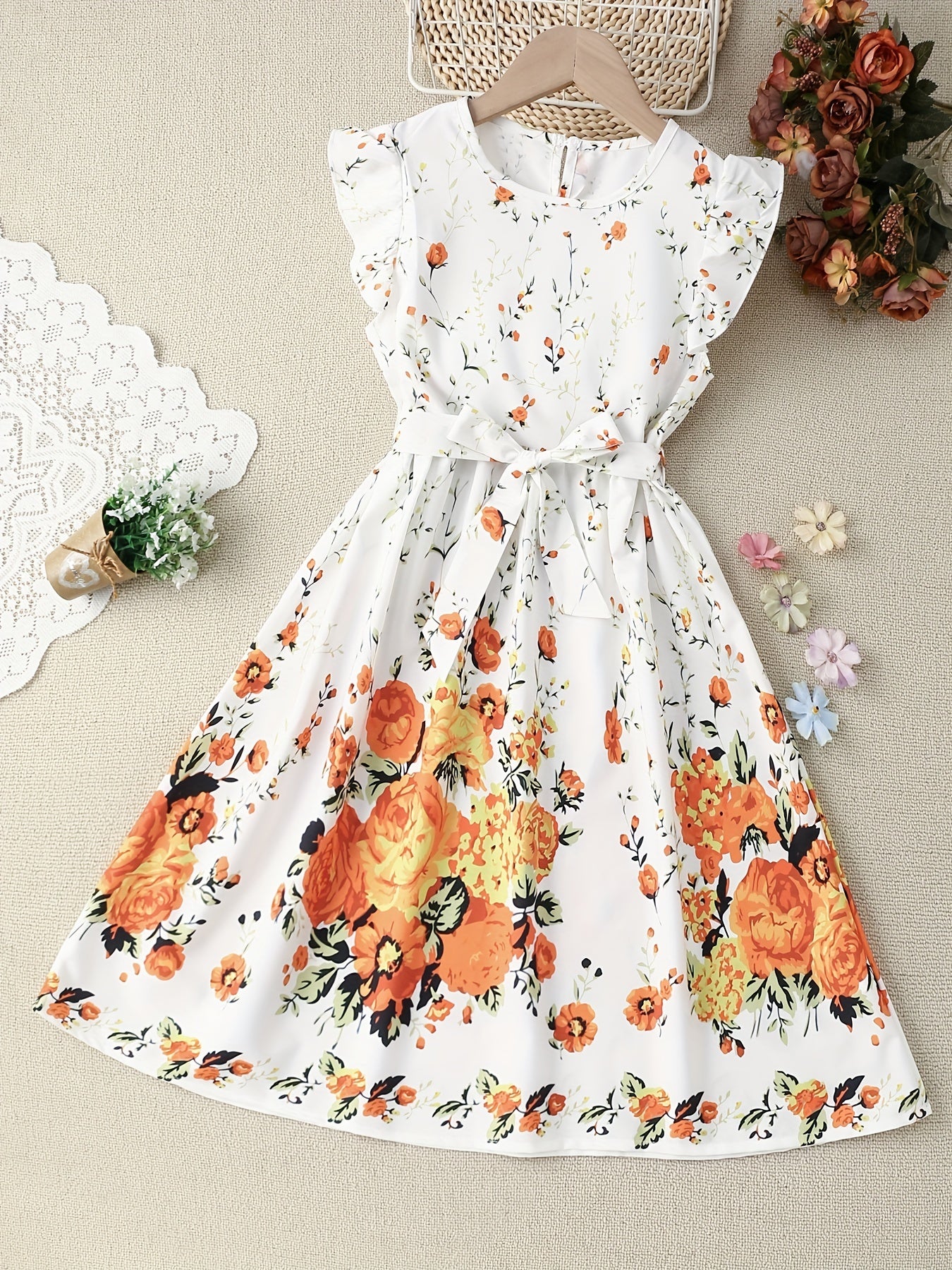 Girls Flowers Graphic Princess Dress For Party Summer Clothes