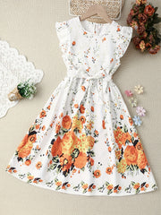 Girls Flowers Graphic Princess Dress For Party Summer Clothes
