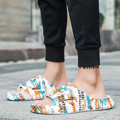 Men's Graphic Slides Casual Non Slip Slippers Open Toe Shoes