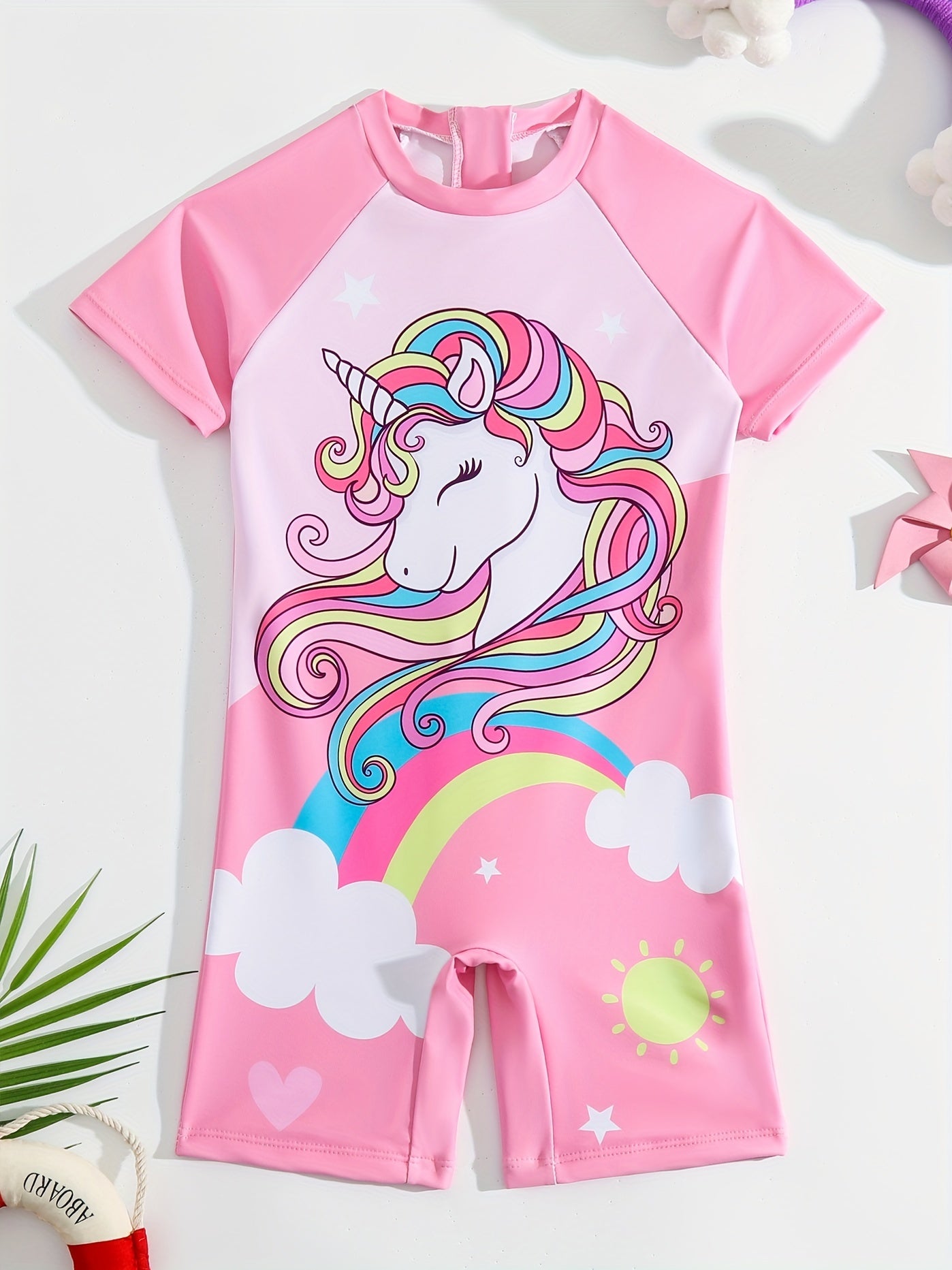 Rainbow Pony Swimsuit Short Sleeve Swimwear