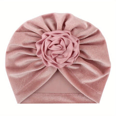 Velvet Flower Baby Warm Turban Hat 0-3 Years