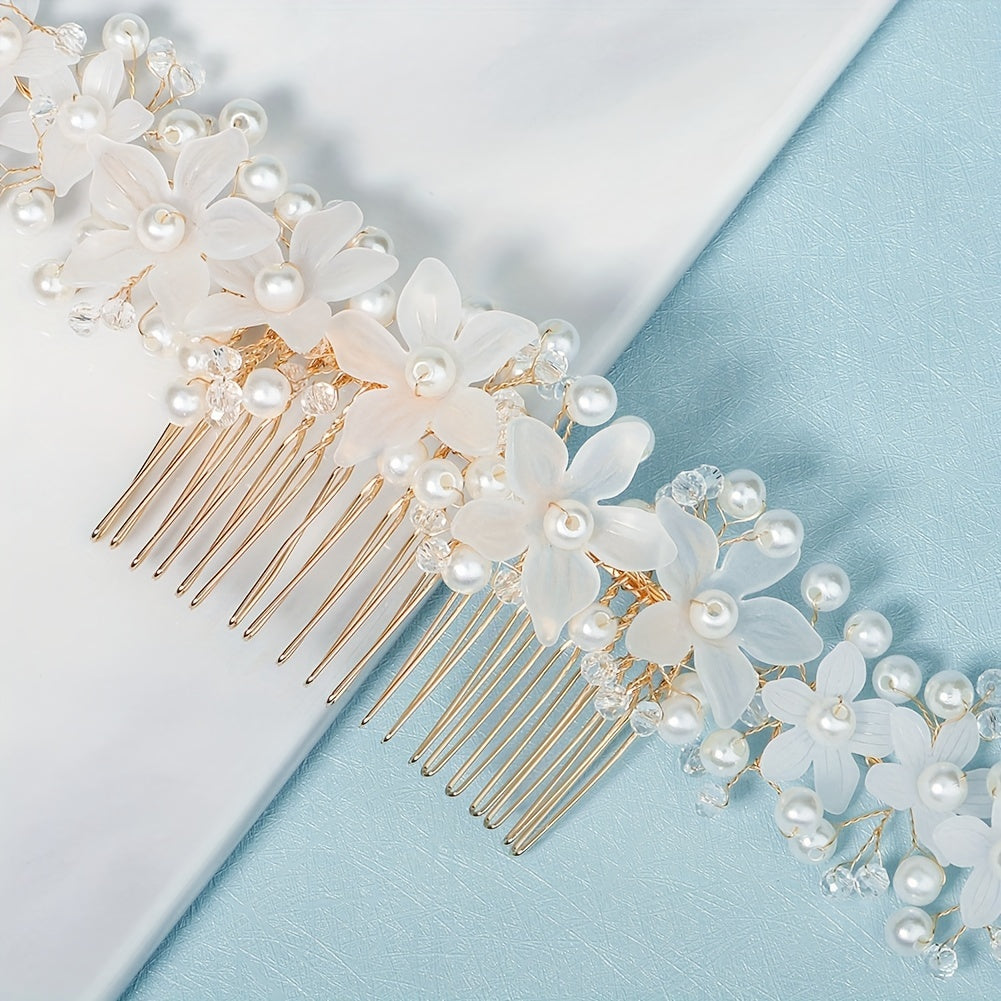 Flower & Pearl Hair Comb Vintage Hair Clip Bridal Wedding Accessory