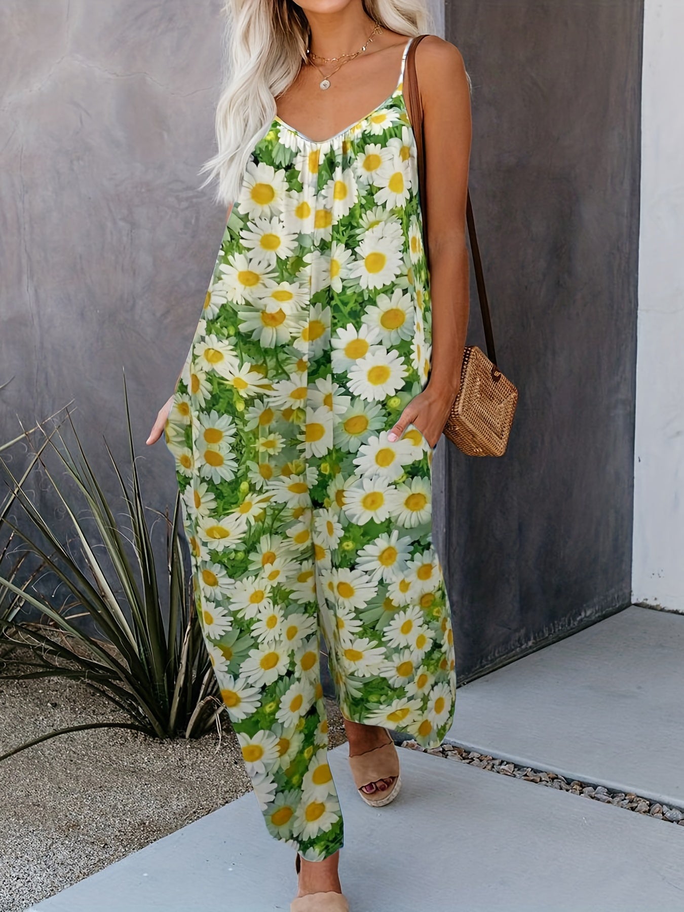 Floral Wide Leg Jumpsuit Backless Cami for Spring & Summer