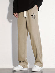 Men's Smiling Face Cotton Sweatpants Casual Loose Fit Drawstring Pants