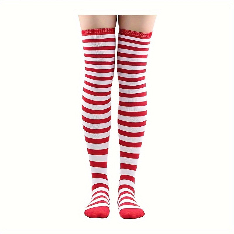 Red&Purple Striped Knee High Socks Christmas Party Long Socks