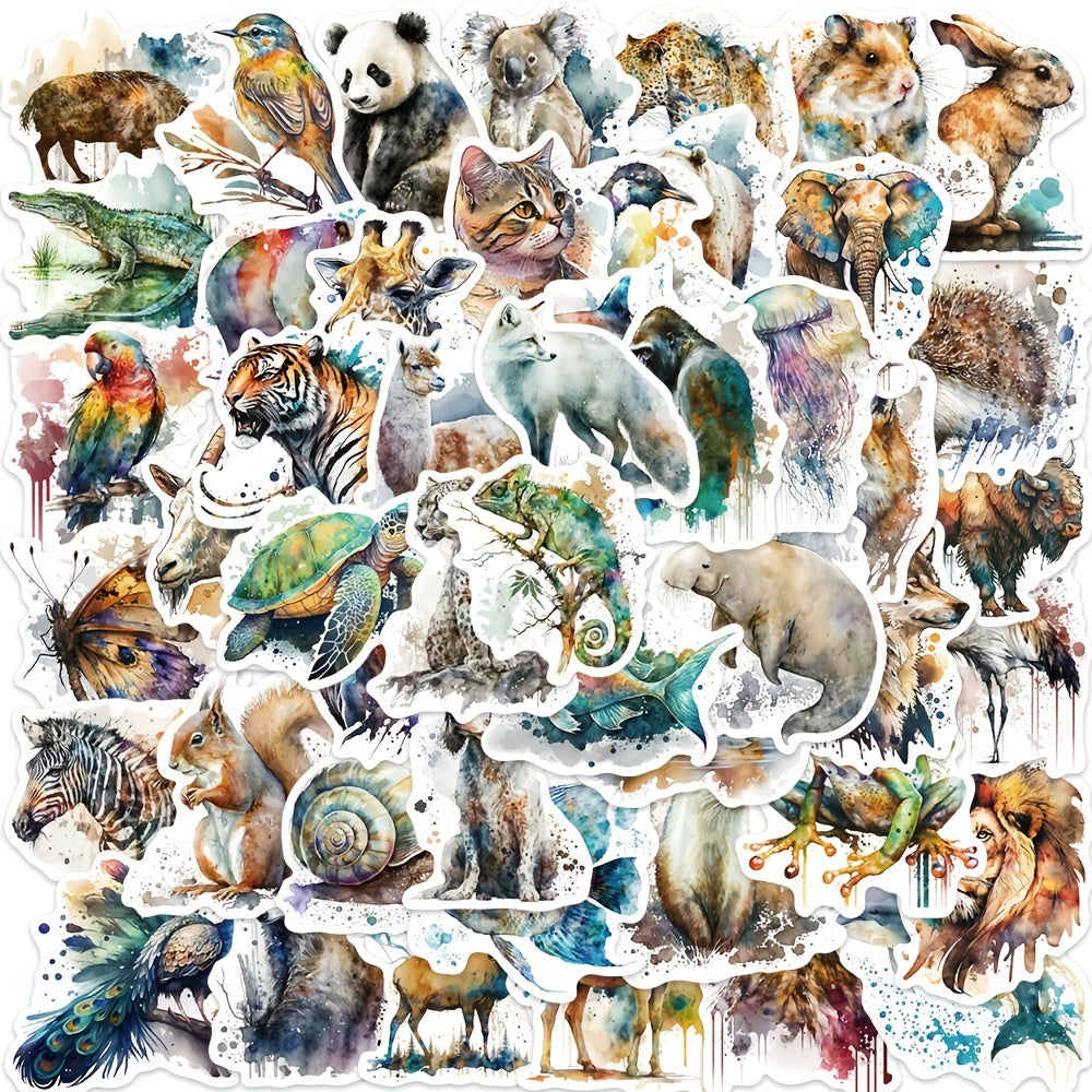 50pcs Waterproof Animal Stickers Cat Dog Tropical Rainforest Vinyl Stickers