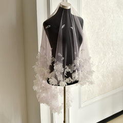 Short Pink 3D Floral Hair Veil for Brides Lace Overlay Hand Wash