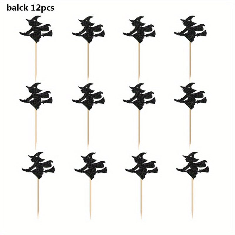 12pcs Halloween Witch Cake Topper for Kids Birthday Cake Decor