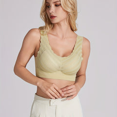Scallop Trim Wireless Push Up Bra Comfy & Breathable Women's Lingerie