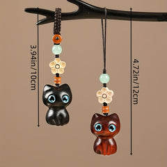 Wooden Lucky Cat Key Chain Phone Chain Pendant