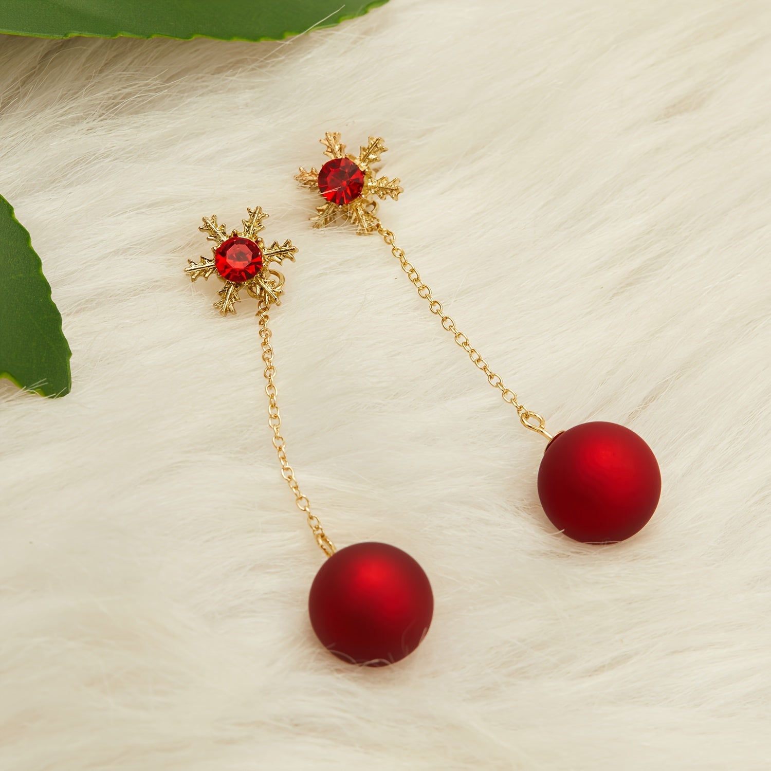 Christmas Snowflake Red Pearl Stud Earrings Long Two Wear Earrings