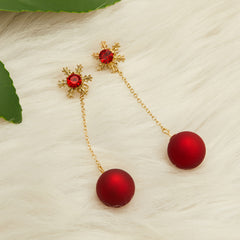 Christmas Snowflake Red Pearl Stud Earrings Long Two Wear Earrings