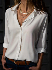 Basic T shirt Women's Plus Plain Button Up Long Sleeve
