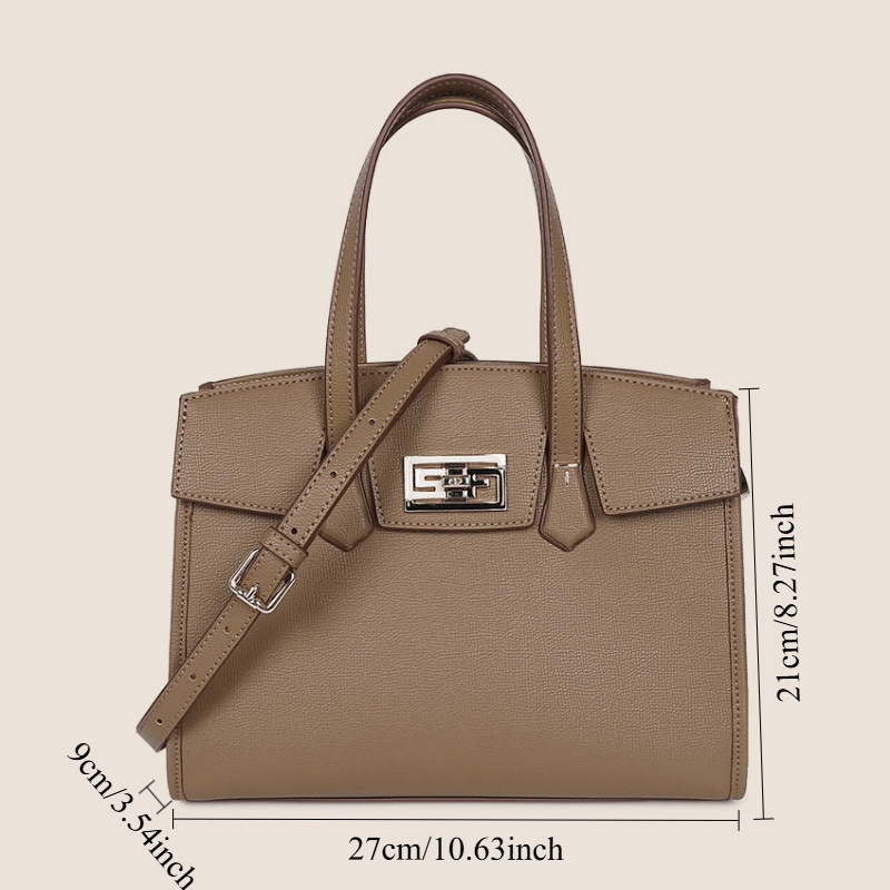 Beige Leather Tote Bag Adjustable Strap Zipper Closure Polyester Lining