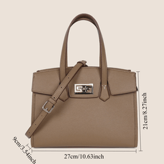 Beige Leather Tote Bag Adjustable Strap Zipper Closure Polyester Lining