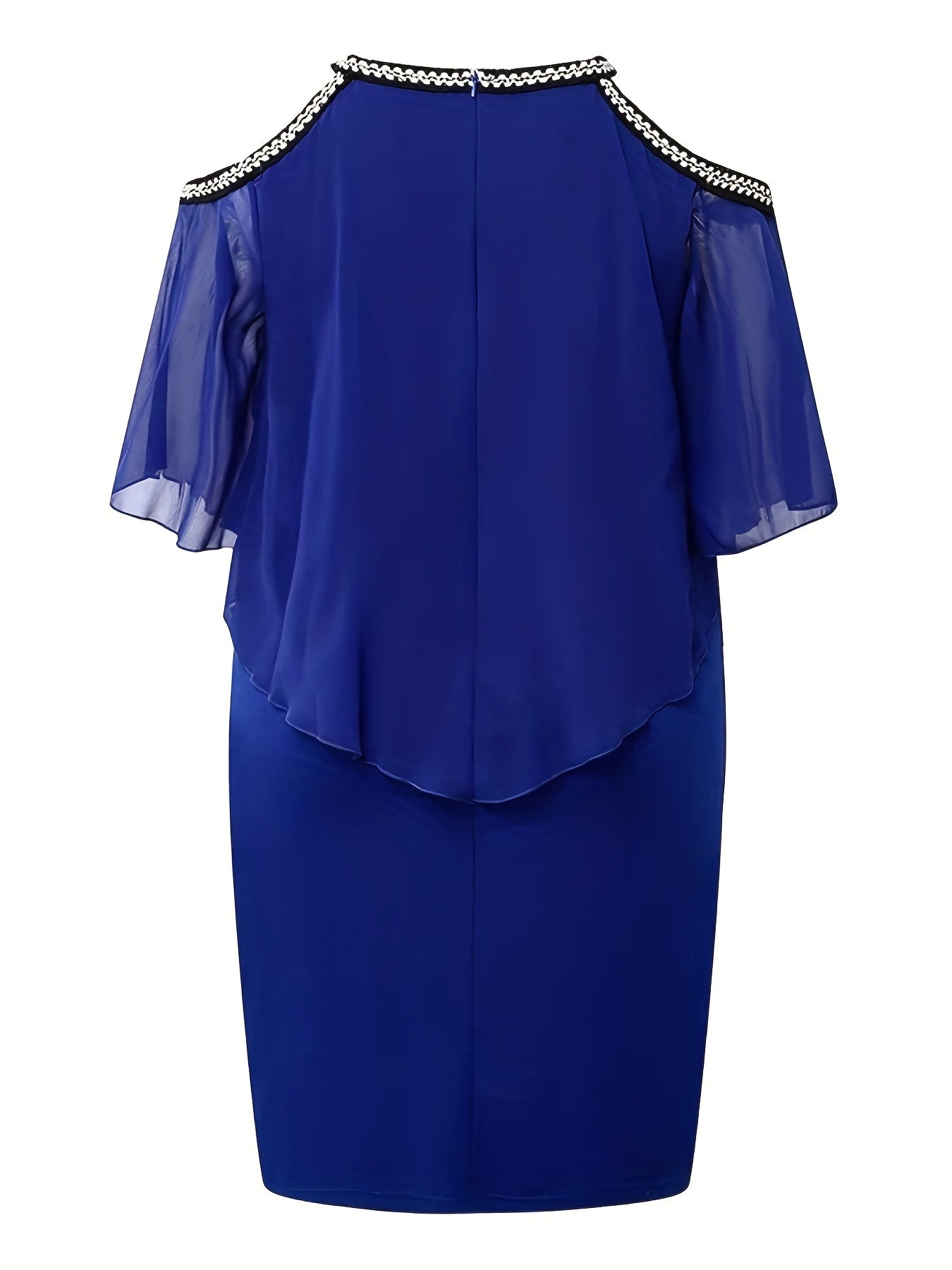Contrast Lace Cold Shoulder Mesh Cloak Dress