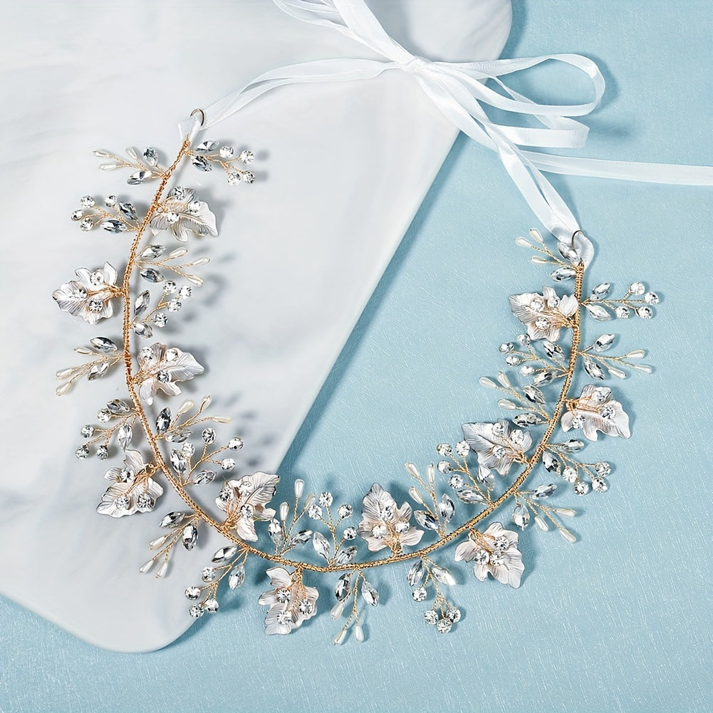 Leaf & Rhinestone Hair Band Braided Headband Bridal Wedding Headwear