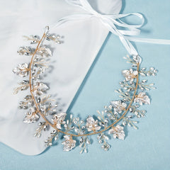 Leaf & Rhinestone Hair Band Braided Headband Bridal Wedding Headwear